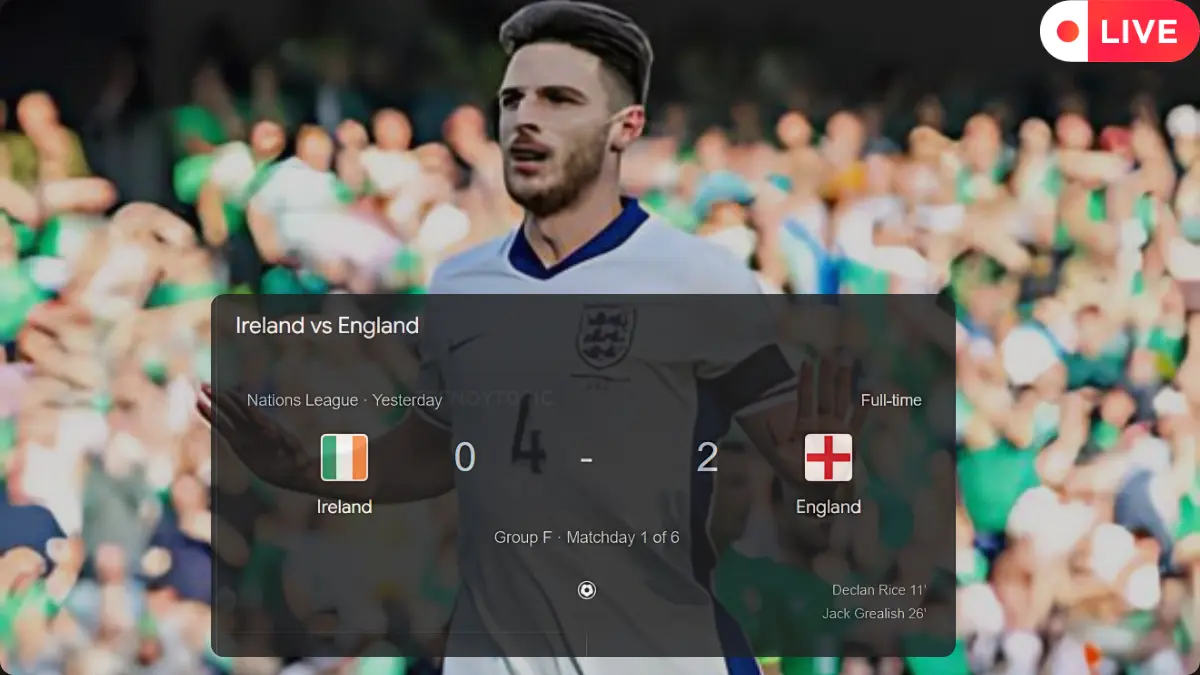 Republic of Ireland versus England: A Sweeping Match Diagram